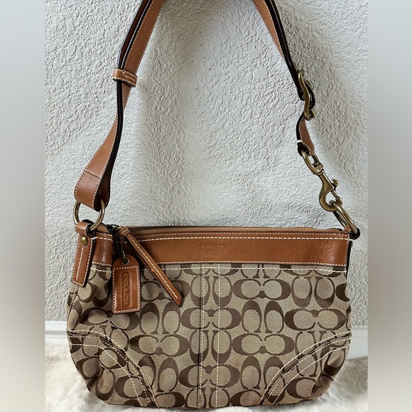 Coach Signature Brown and Tan Crossbody Bag - Picture 1 of 10